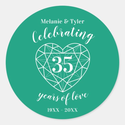Sticker Rond Emerald anniversaire 35 ans d'autocollants d'amour (Devant)