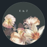 Sticker Rond Emerald Antique Vintage Wedding<br><div class="desc">Beau vert,  émeraude,  antique,  Vintage,  romantique Le chevalet de Mariage avec un beau graphisme floral élégant. Belles couleurs antiques et charme vintage sur un arrière - plan émeraude. Les thèmes officiels et bohèmes mariages s'adaptent parfaitement à cet autocollant et ajoutent de l'amour à votre célébration.</div>