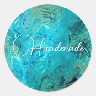 Sticker Rond Emerald bleu abstrait imitation marbre personnalis