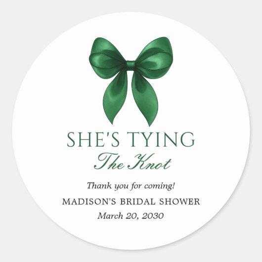 Sticker Rond Emerald Bow Elle se marie Shower de Mariée (Devant)