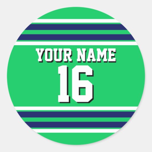 Sticker Rond Emerald Green avec Navy White Stripes Team Jersey (Devant)