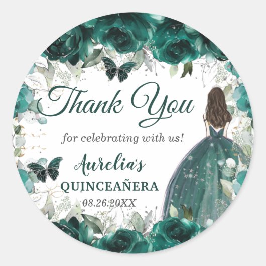 Sticker Rond Emerald Green Butterflies Princess Silver (Devant)