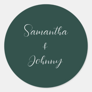 Sticker Rond Emerald Green Calligraphie Élégant Mariage en coup