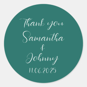 Sticker Rond Emerald Green Calligraphie Élégant Mariage en coup
