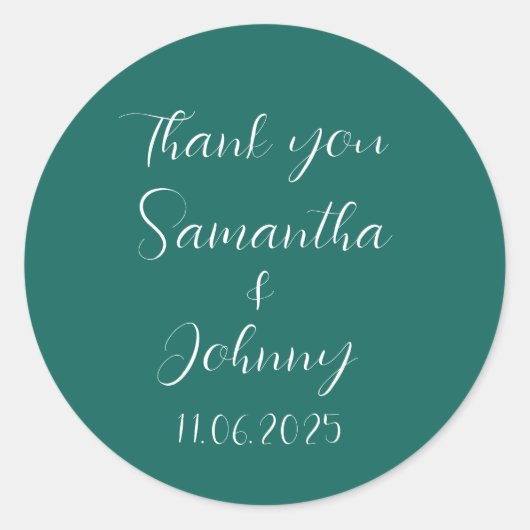 Sticker Rond Emerald Green Calligraphie Élégant Mariage en coup (Devant)