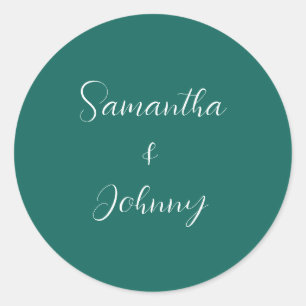 Sticker Rond Emerald Green Calligraphie Mariage simple élégant