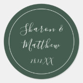 Sticker Rond Emerald Green Calligraphie Script Mariage Faveur (Devant)