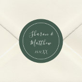 Sticker Rond Emerald Green Calligraphie Script Mariage Faveur