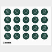 Sticker Rond Emerald Green Crest Moderne Monogramme Mariage (Feuille)
