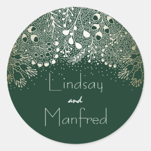 Sticker Rond Emerald Green et Gold Filigree Mariage