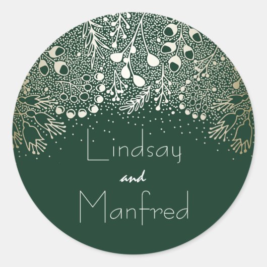 Sticker Rond Emerald Green et Gold Filigree Mariage (Devant)