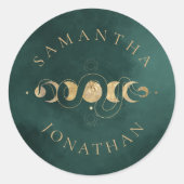 Sticker Rond Emerald Green & Faux Gold Tarot Mariage céleste (Devant)