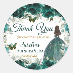 Sticker Rond Emerald Green Floral Butterflies Princess Favess