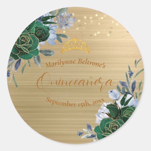 Sticker Rond Emerald Green Floral Quinceañera (Devant)