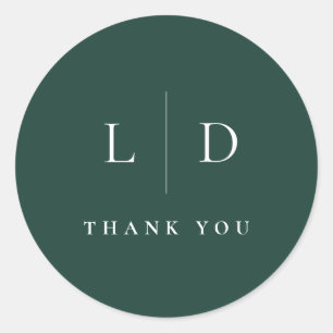 Sticker Rond Emerald Green Minimaliste Monogramme mariage Favor