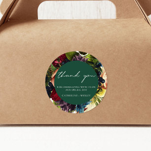 Sticker Rond Emerald Green Moody Floral Bourgogne Mariage