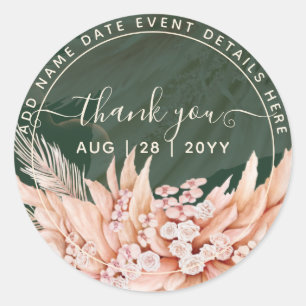 Sticker Rond Emerald Green Pampas Grass Merci Favor Classic