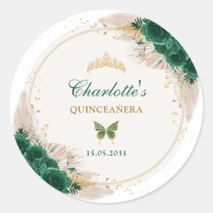 Sticker Rond Emerald Green Quinceanera Princess Miss Quince 15
