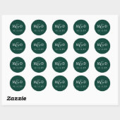 Sticker Rond Emerald Green Simple moderne Mariage Monogramme (Feuille)