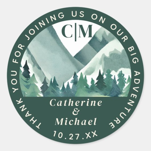 Sticker Rond Emerald Greenery Mountain Mariage d'aventure (Devant)