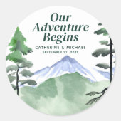 Sticker Rond Emerald Greenery Mountain Pine Rustic Mariage (Devant)