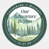 Sticker Rond Emerald Greenery Mountain Pine Rustic Mariage (Devant)