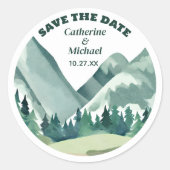 Sticker Rond Emerald Greenery Mountain Pine Rustic Mariage (Devant)