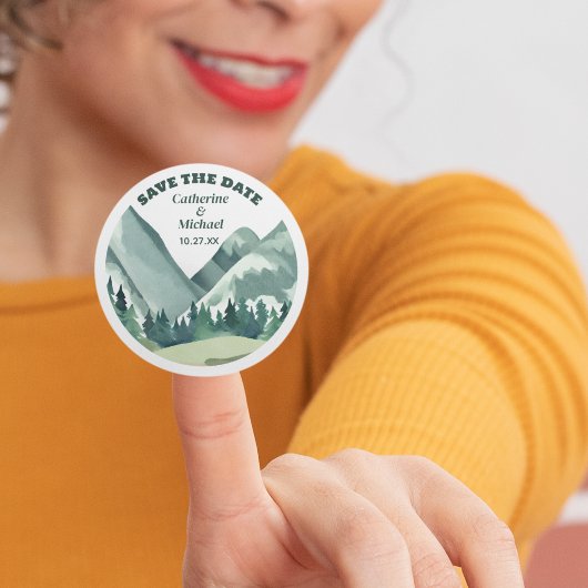 Sticker Rond Emerald Greenery Mountain Pine Rustic Mariage