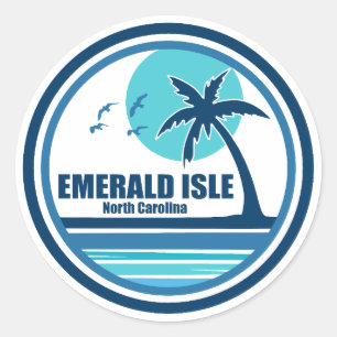 Sticker Rond Emerald Isle Caroline du Nord Palmier Oiseaux