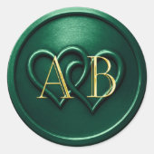 Sticker Rond Emerald Two Hearts Intertwined Monogram Wedding (Devant)