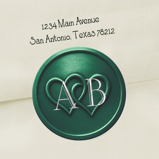 Sticker Rond Emerald Two Hearts Silver Monogram Wedding