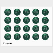 Sticker Rond Emerald Two Hearts Silver Monogram Wedding (Feuille)