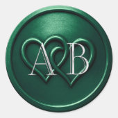 Sticker Rond Emerald Two Hearts Silver Monogram Wedding (Devant)