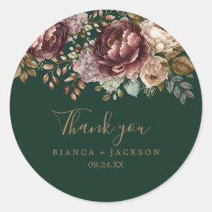 Sticker Rond Emerald vert Aquarelle Mariage floral Thankyou