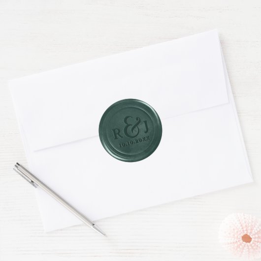 Sticker Rond Émeraude collant vert cire avec initiales (Enveloppe)
