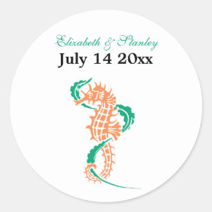 Sticker Rond Émeraude de Seahorse, mariage de corail Enregistre