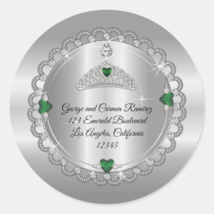 Sticker Rond Émeraude   Diamond Crown Quinceañera Adresse de re