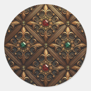 Sticker Rond Émeraude Et Rubis Sur Un Design Orné D'Or