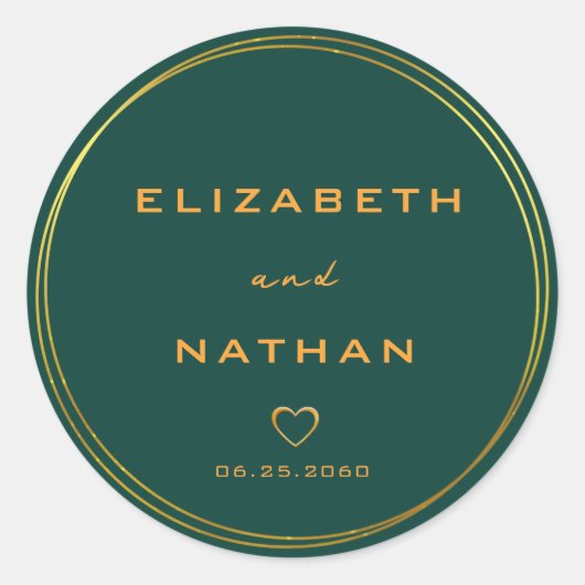 Sticker Rond Émeraude Vert & Or Mariage Enveloppe Phoques (Devant)