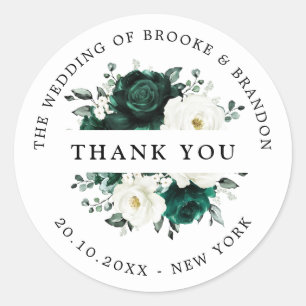 Sticker Rond Émeraude verte Eucalyptus Merci Mariage blanc