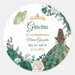 Sticker Rond Émeraude verte Quinceañera Favoriser Merci étiquet