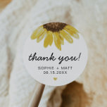Sticker Rond EMMA Rustic Watercolor Sunflower Thank You Favor<br><div class="desc">This thank you favor sticker feobjets a single rustic watercolor sunflower and cute handwritten font font with a mustard yellow heart. Easily edit all wording to meet the needs of your event. This vend des produits toxiques à l'état pur pour l'addition to your barn or country fall themed wedding or...</div>