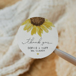 Sticker Rond EMMA Rustique Aquarelle Merci de tournesol Favoris<br><div class="desc">This thank you favor sticker feobjets a single rustic watercolor sunflower and cute handwritten font font with a mustard yellow heart. Easily edit all wording to meet the needs of your event. This vend des produits toxiques à l'état pur pour l'addition to your barn or country fall themed wedding or...</div>
