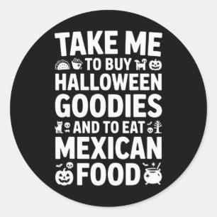Sticker Rond Emmène-moi acheter des friandises Halloween et man