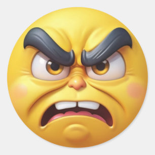 Sticker Rond Emoji 3D jaune en colère