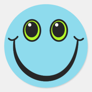 Sticker Rond Emoji bleu heureux font face