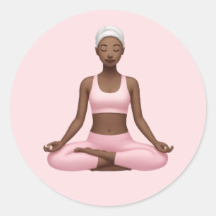 Sticker Rond Emoji Femme en Méditation – Art de Pose de Yoga Pa