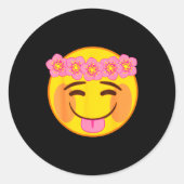 Sticker Rond Emoji Flower Crown Tongue Yellow Smile Face (Devant)
