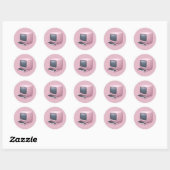 Sticker Rond Emoji ordinateur rétro rose (Feuille)