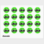 Sticker Rond Emoji vert cool avec lunettes de soleil (Feuille)